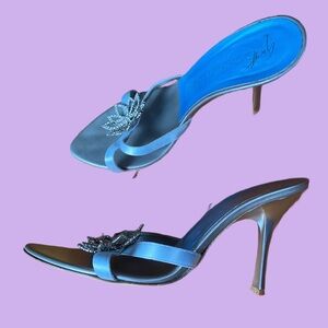 Y2K Giuseppe Zanotti Vicini Swarovski Crystal Flower Heel Sandals Silver 37.5